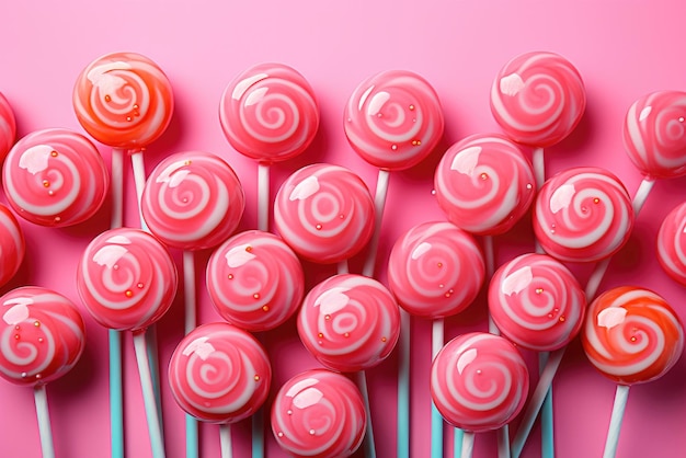 Pink lollipops in the shape of a circle on the background handmade