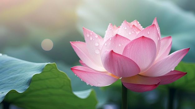 Pink lotus flower bud closeup dew HD wallpaper copy space