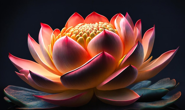 A pink lotus flower its layers of delicate petals creating a stunning display on a black background