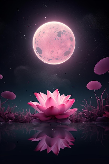 Premium AI Image | A pink lotus flower in the night sky