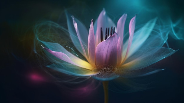 A pink lotus flower with a blue background