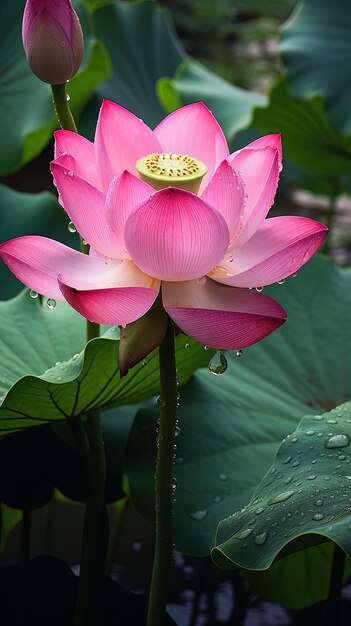 Photo a pink lotus flower with water drops on it