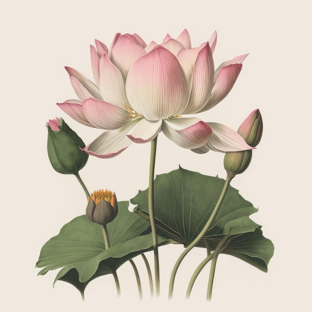 Photo pink lotus flowers isolated water lily tropical lake plant abstract generative ai illustration