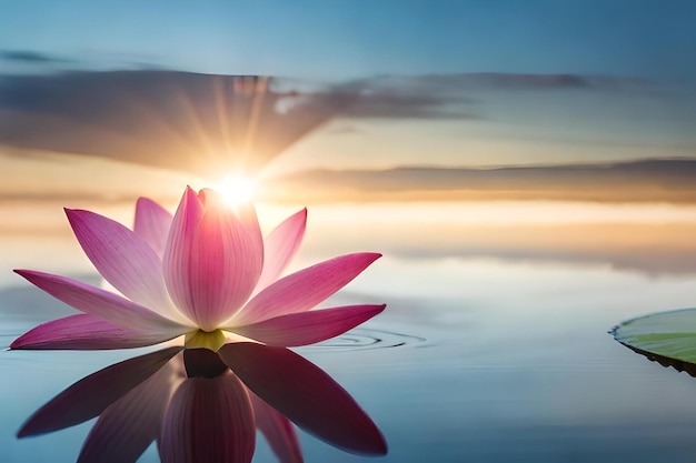 Pink lotus with the sun behind it