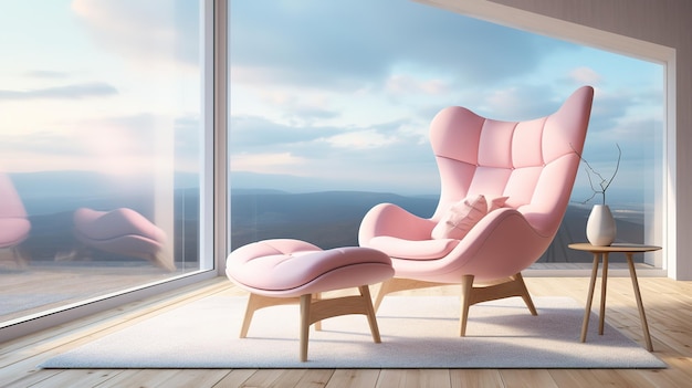 Foto sedile rosa e ottomano davanti alla finestra