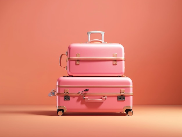 Pink Luggage Ready for Travel on Lush Orange Background