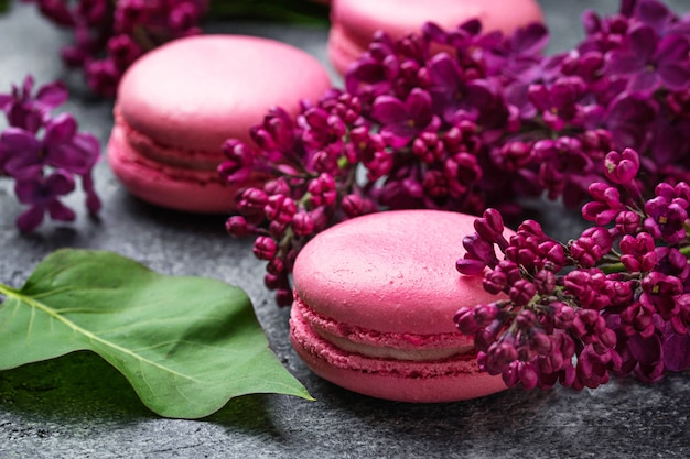 Pink macaroons and lilac. 