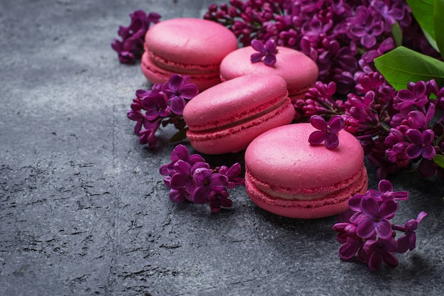 Pink macaroons and lilac. 