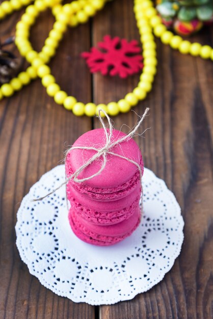 Pink macaroons with christmas decorations