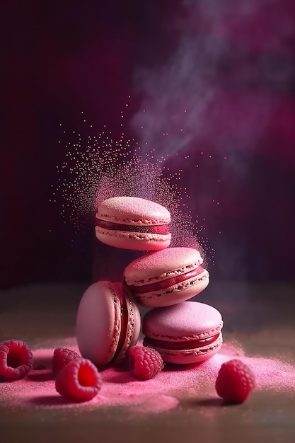 Pink macaroons with a sprinkle of sugar on top