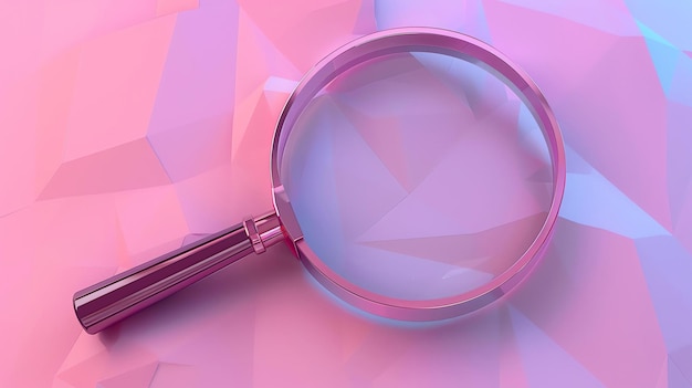 Pink magnifying glass on pink background 3d rendering