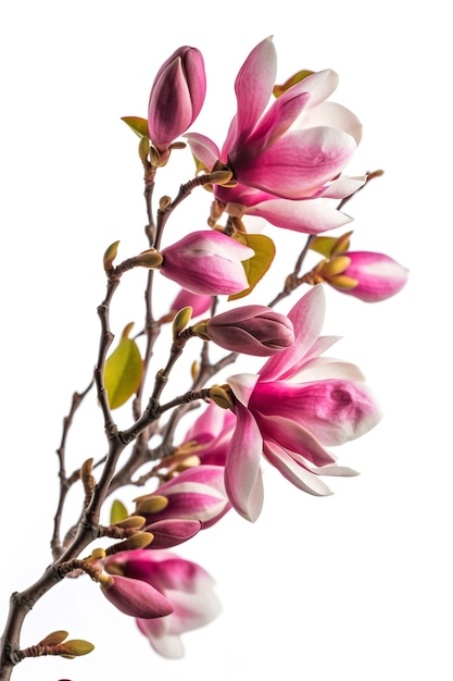 pink magnolia flowers on white background
