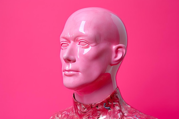 Pink mannequin head on a pink background faceless portrait of a man generative ai