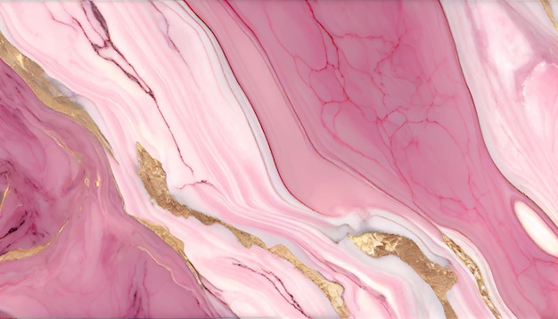 ピンクの大理石の背景に金色の枠線とピンクの大理石の背景。