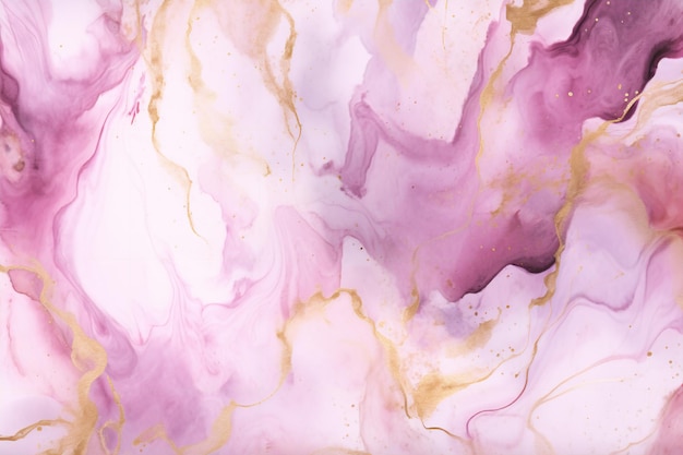 A pink marble background with gold and purple paint.