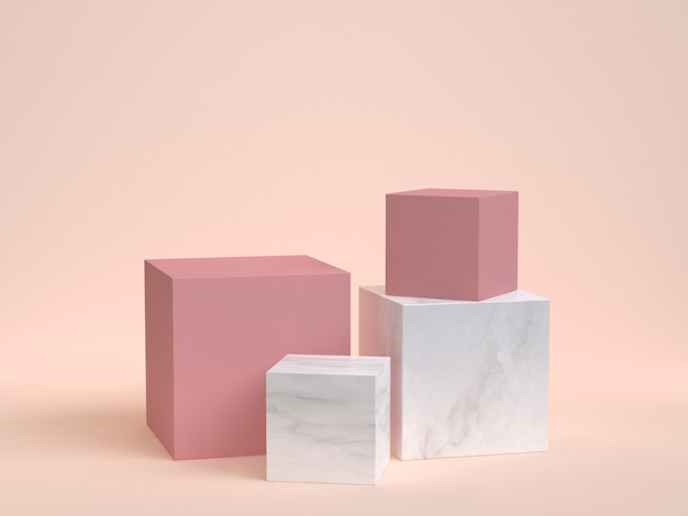  pink marble cube box podium 3d rendering