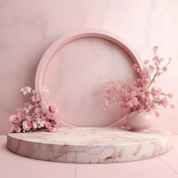 Pink marble podium with flowers