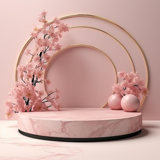 Pink marble podium with flowers