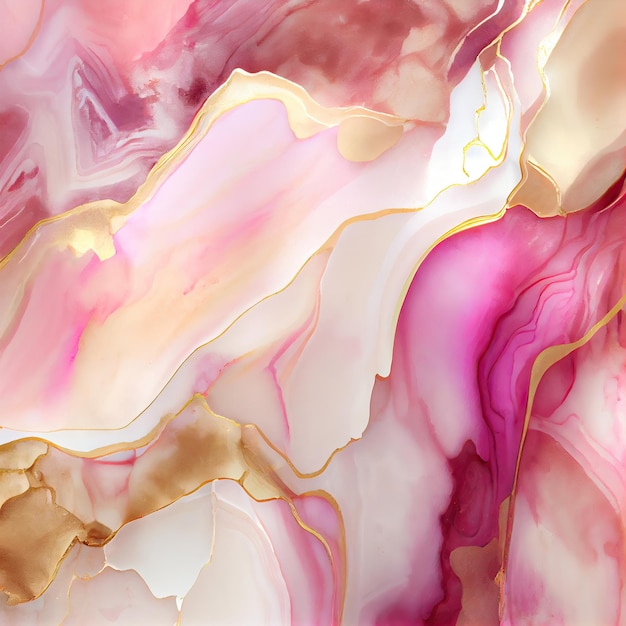 Розовый мрамор текстуры абстрактный фон с золотыми линиями. ИИ генеративный