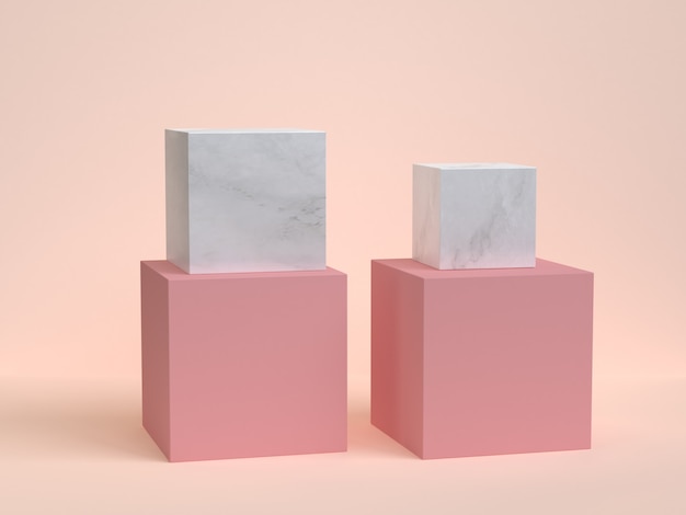 Rappresentazione minima crema di marmo 3d del cubo-casella di struttura di rosa