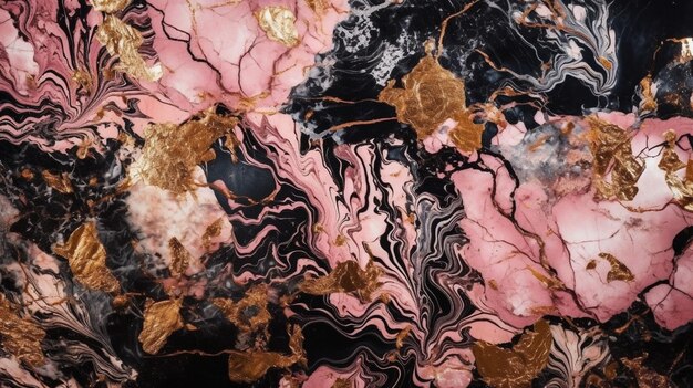 A pink marble with gold leaf patterns.