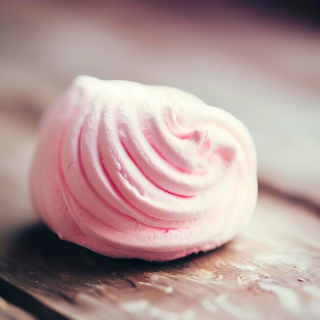 Pink marshmallow on a wooden table