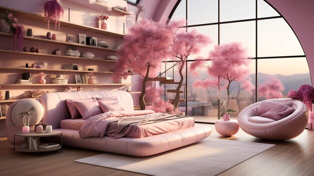 Photo pink master bedroom interior