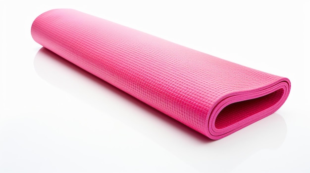 Pink mat for fitness isolated on white background