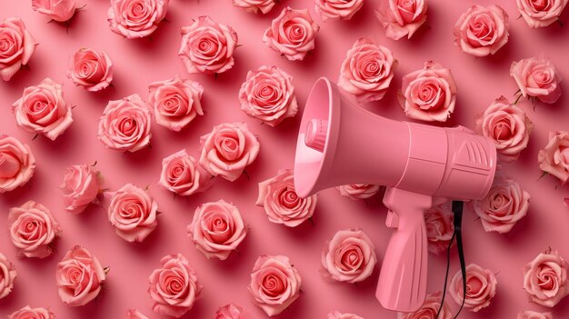 Pink Megaphone Surrounded by Roses