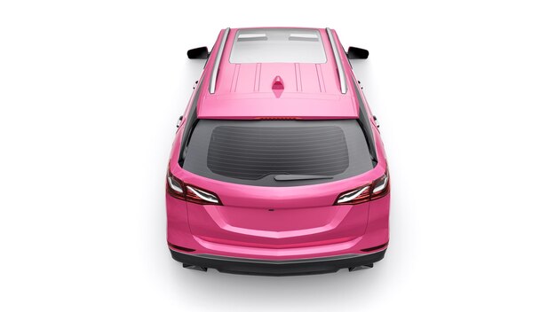 Pink mid-size city SUV for a family on a white background. 3d rendering.