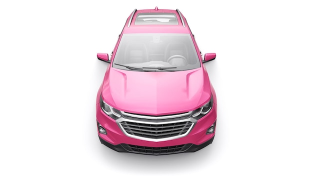 Pink mid-size city SUV for a family on a white background. 3d rendering.