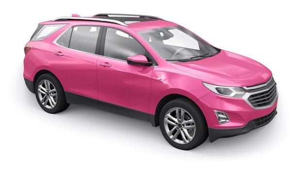 Pink midsize city SUV for a family on a white background 3d rendering