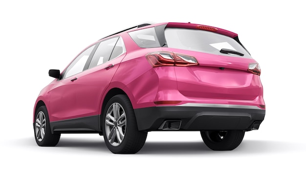 흰색 배경 3d 렌더링에 가족을 위한 분홍색 중형 도시 SUV