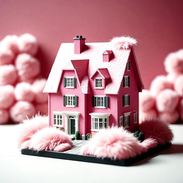 Pink miniature model of a modern house