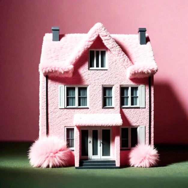 Pink miniature model of a modern house