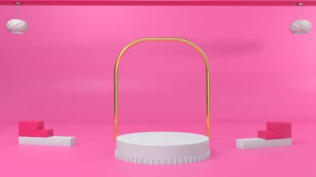 Pink minimal 3d product podium display rendering