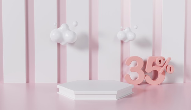 Pink Minimal Display Podium with 35 Percent Off on Pastel Color Background