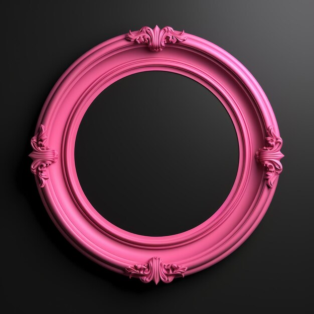 Pink Minimalistic Round Picture Frame Minimalistic Ring with Realistic Texture Square Digital Illustration Ai Generated Empty Circle on Black Background