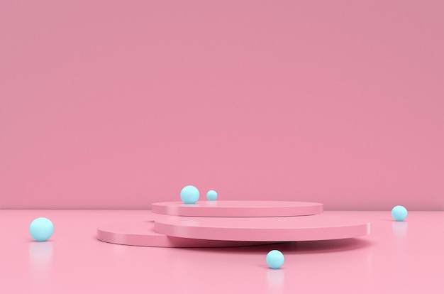 製品ディスプレイ用の表彰台のジオメトリ形状を持つピンクのモックアップシーン抽象的な背景3Dレンダリング
