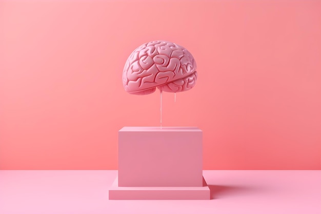 A pink model of a brain on a pink pedestal