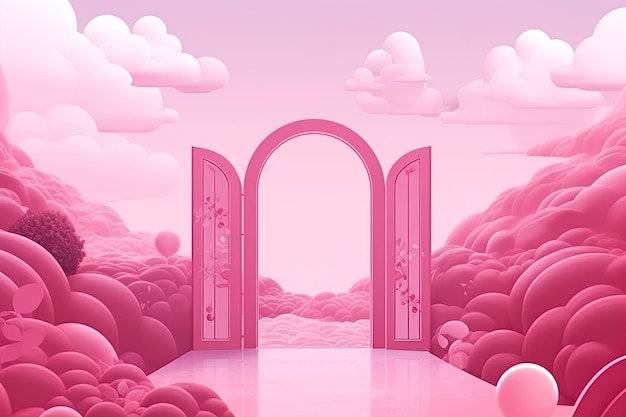 製品配置用のピンクのモダンな建築表彰台ステージスタンド3DレンダリングAI生成