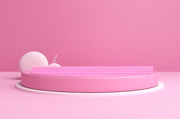 Pink modern architectural podium stage stand for product placement 3d render AI Generated