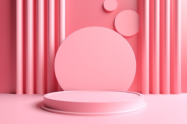 Pink modern architectural podium stage stand for product placement 3d render AI Generated