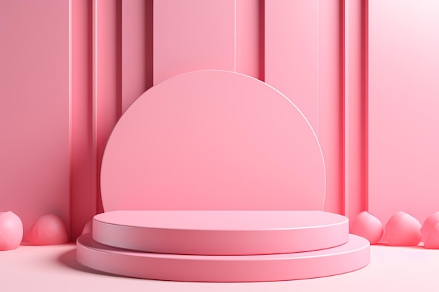 Pink modern architectural podium stage stand for product placement 3d render AI Generated