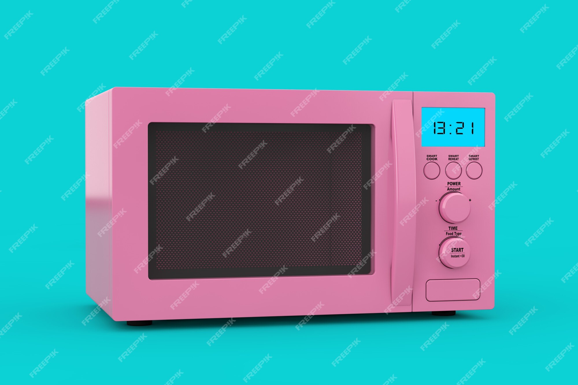 Premium Photo  Pink modern microwave oven as duotone style on a blue  background. 3d rendering