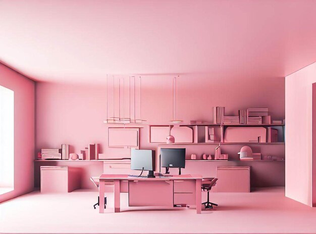 Photo pink modern office with technology