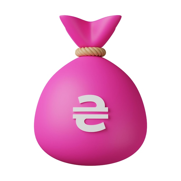 Pink Money Bag Hryvnia 3D Illustration