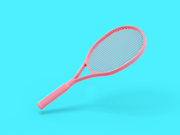 Pink mono color tennis racket on a blue solid background Minimalistic design object 3d rendering icon ui ux interface element