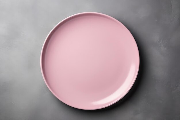 Pink monochrome plate on gray background top view generative ai