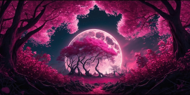 A pink moon in the sky